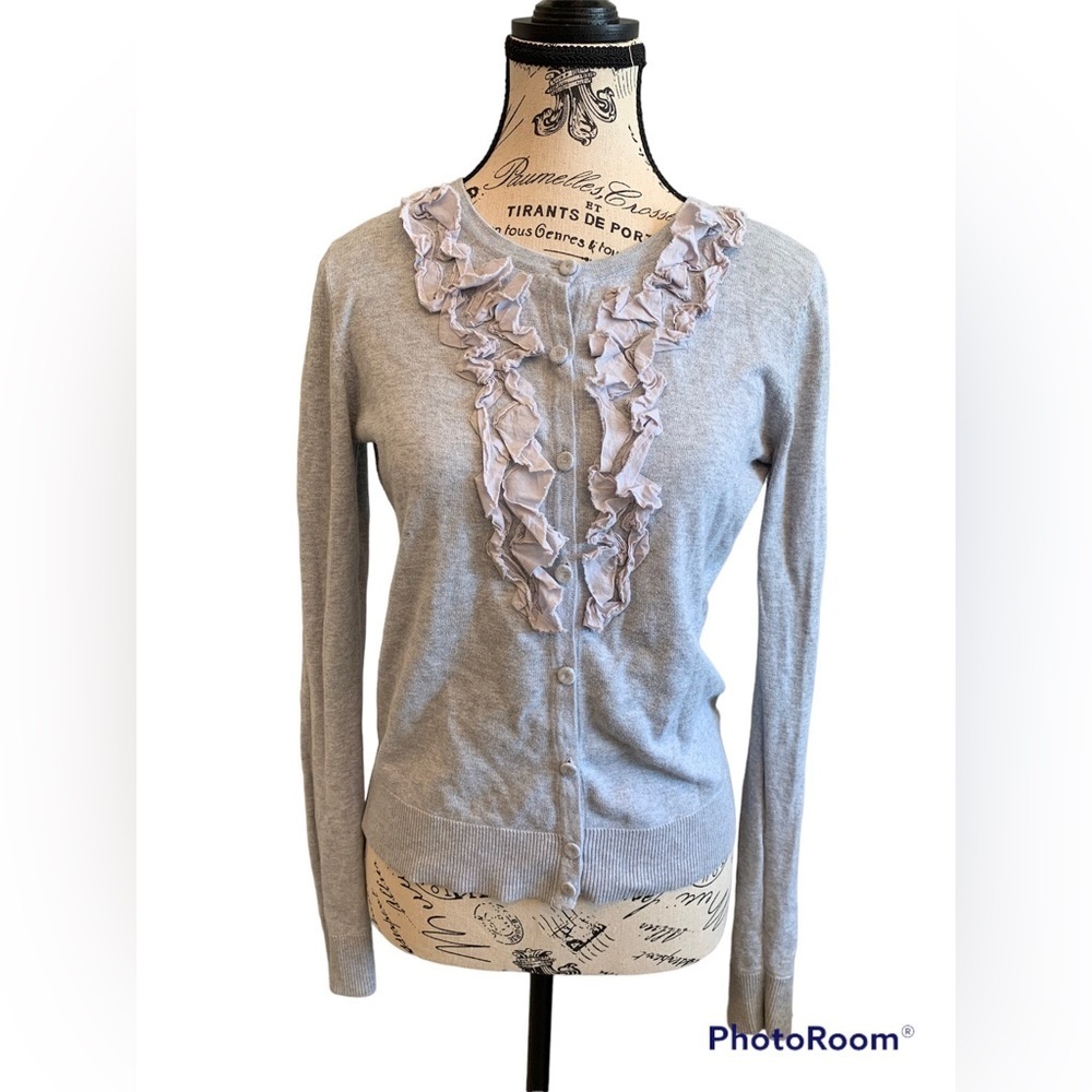 Alfred Sung Pure Grey Ruffle Cardigan - Picture 3 of 8